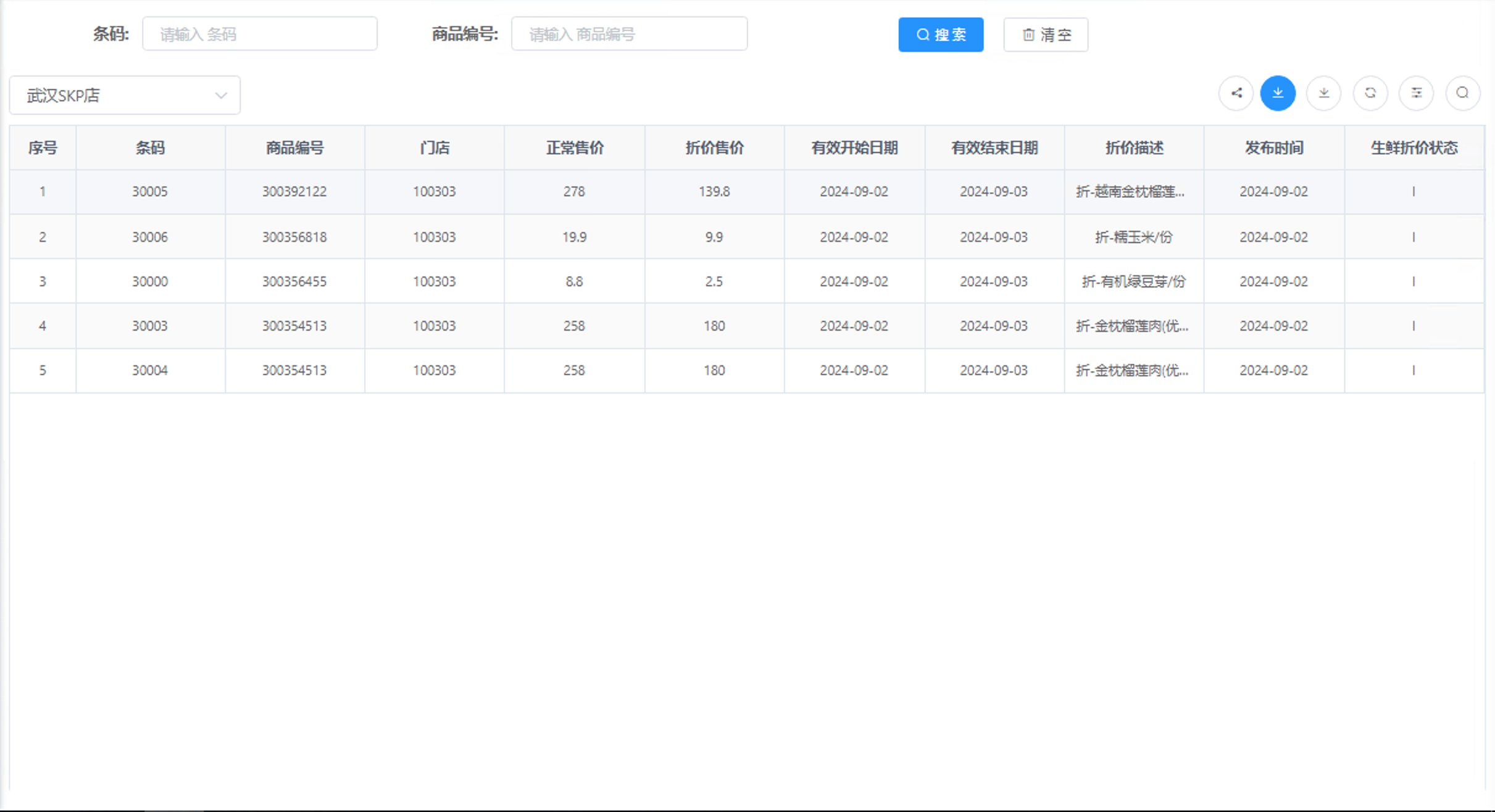 生鲜折价信息